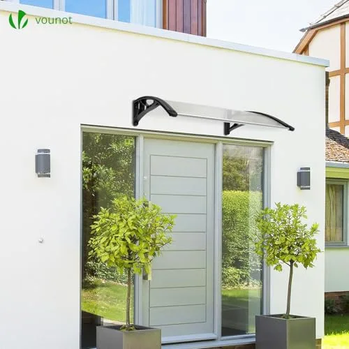 VOUNOT ▫️ ® Marquises exteriores para portas e janelas, 100 x 80 cm, cobertura de proteção com barra central, toldo com cobertura de policarbonato para jardim, preto 2