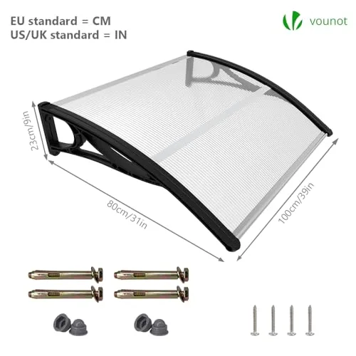 VOUNOT ▫️ ® Marquises exteriores para portas e janelas, 100 x 80 cm, cobertura de proteção com barra central, toldo com cobertura de policarbonato para jardim, preto 5