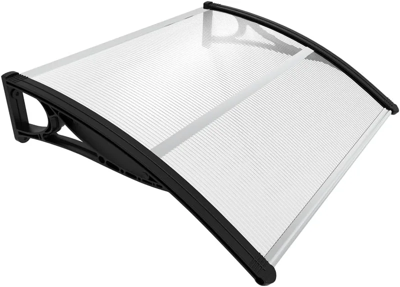 VOUNOT ▫️ ® Marquises exteriores para portas e janelas, 100 x 80 cm, cobertura de proteção com barra central, toldo com cobertura de policarbonato para jardim, preto