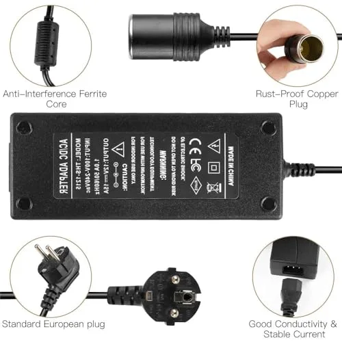 Adiwo ▫️ Adaptador de Corrente para Automóvel, Transformador 12 V 5 A, Conversor de Corrente 60 W, Adaptador de Corrente para Regulador de Tensão de 240 V a 12 V, Adaptador de Isqueiro de Automóvel para Tomada 3