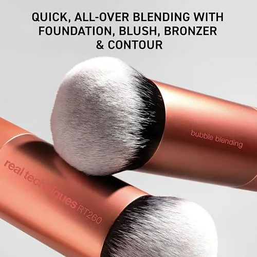 REAL TECHNIQUES ▫️ Pincel de maquilhagem para esbater com padrão de bolhas, pincel facial multifunções para produtos líquidos, em creme e em pó, cabeça do pincel com um padrão único em forma de bolhas, 1 unidade 3