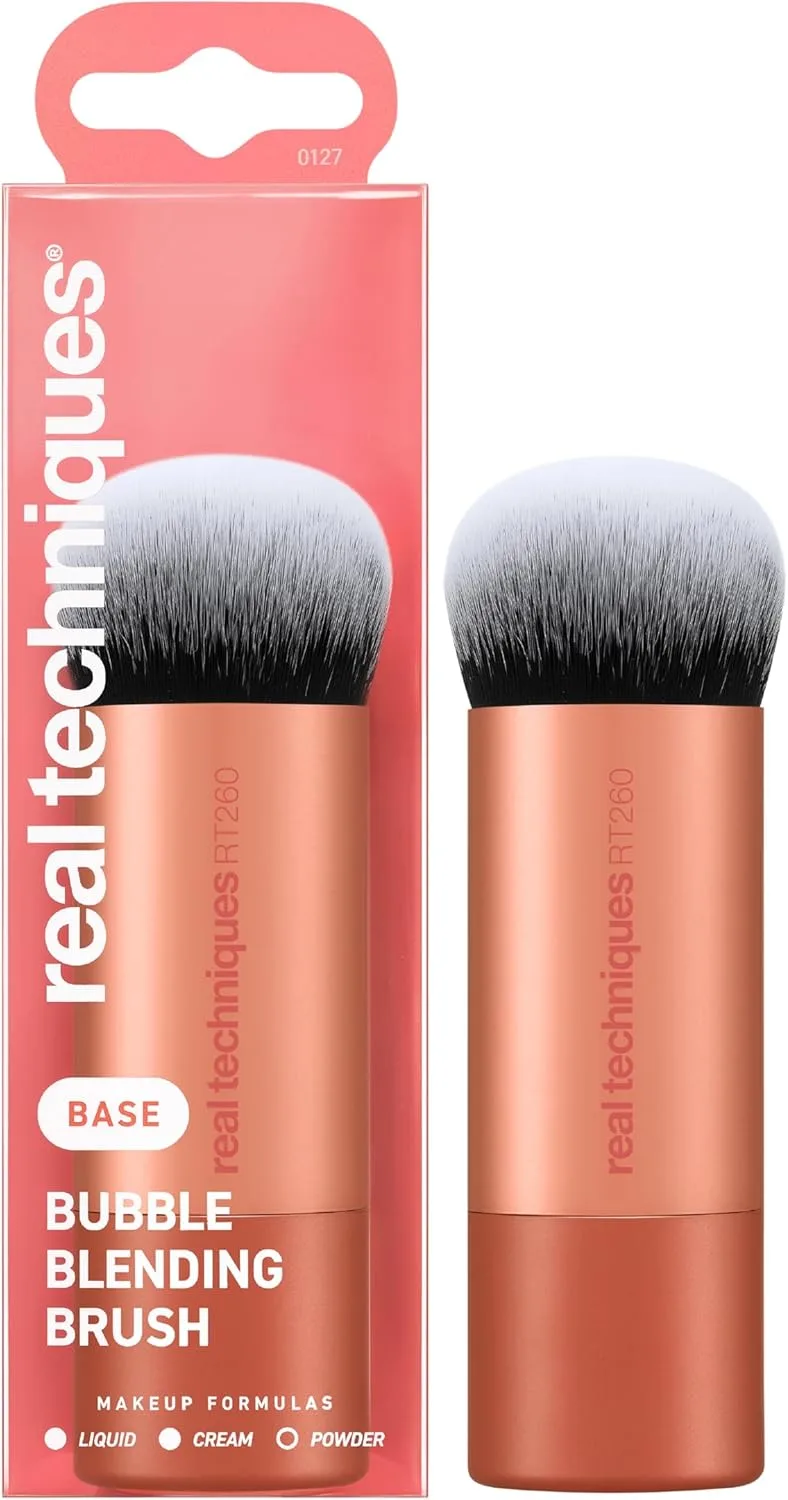 REAL TECHNIQUES ▫️ Pincel de maquilhagem para esbater com padrão de bolhas, pincel facial multifunções para produtos líquidos, em creme e em pó, cabeça do pincel com um padrão único em forma de bolhas, 1 unidade