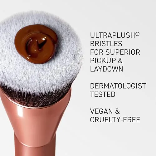 REAL TECHNIQUES ▫️ Pincel de maquilhagem Glow de base redonda, para maquilhagem líquida e em creme, pincel de base plana para aperfeiçoar e esbater a cobertura, cerdas sintéticas densas, 1 unidade 4