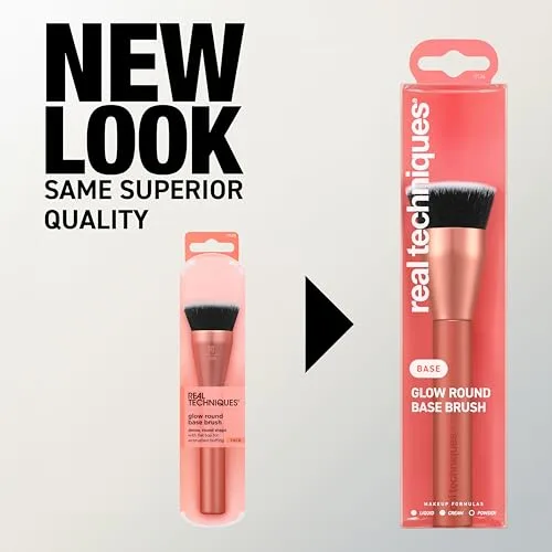 REAL TECHNIQUES ▫️ Pincel de maquilhagem Glow de base redonda, para maquilhagem líquida e em creme, pincel de base plana para aperfeiçoar e esbater a cobertura, cerdas sintéticas densas, 1 unidade 5