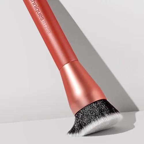 REAL TECHNIQUES ▫️ Pincel de maquilhagem Glow de base redonda, para maquilhagem líquida e em creme, pincel de base plana para aperfeiçoar e esbater a cobertura, cerdas sintéticas densas, 1 unidade 7