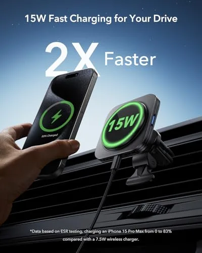 ESR ▫️ Carregador Sem Fios para Automóvel MagSafe 15 W, Suporte Magnético para Telemóvel para Automóvel 2