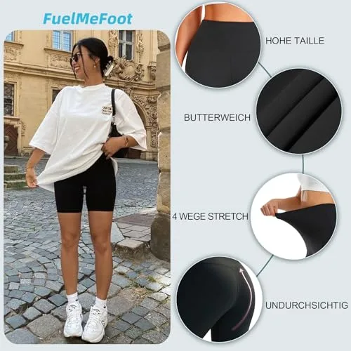 FuelMeFoot ▫️ Calções desportivos para mulher, cintura alta, ioga, desporto, leggings de verão, calças de ciclismo, fitness, calções de ginásio 4