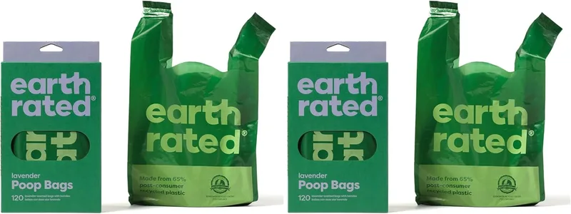 Earth Rated ▫️ Sacos para fezes de cão resistentes e à prova de fugas, com pegas fáceis de atar, aroma a lavanda, 120 unidades (embalagem de 2)