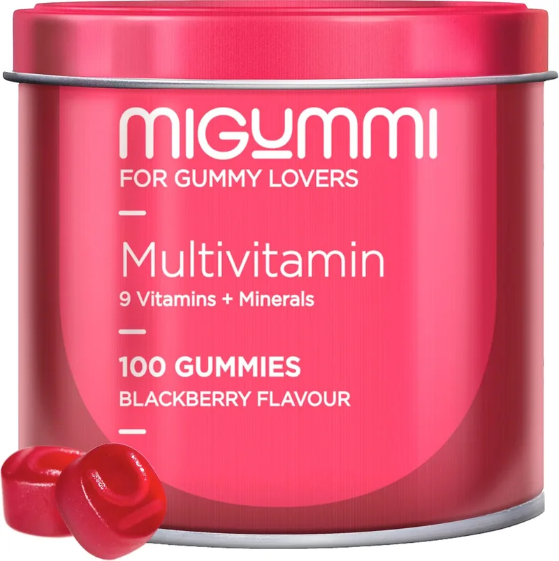 U MIGUMMI ▫️ Multivitamin Gummies - 100 Gummies sabor natural a Amora - Vitaminas C, D, B12, E, A, B6, B5, Ácido Fólico, Biotina, Zinco, Iodo, Colina - 12 vitaminas e minerais - Vitamins Gummies - Vegan