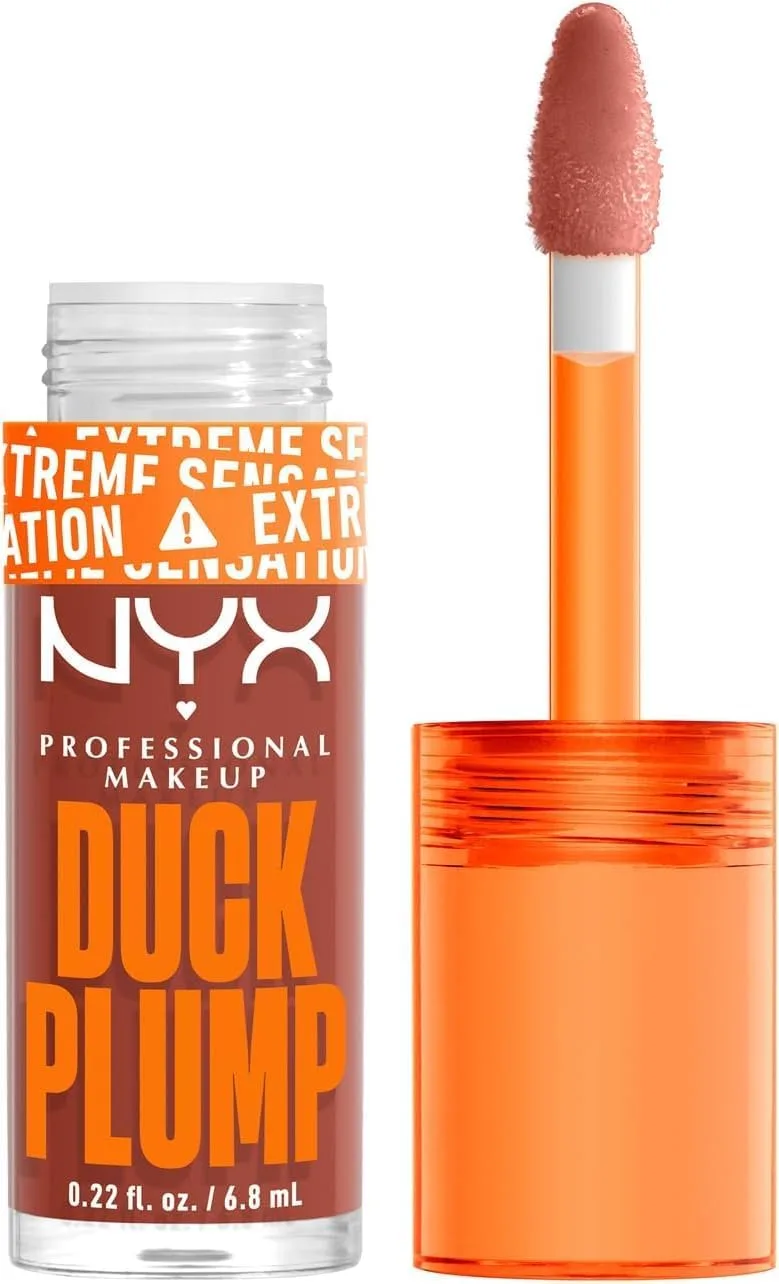 NYX PROFESSIONAL MAKEUP ▫️ Duck Plump, Brilho labial, Efeito de volume instantâneo, Com gengibre picante, Fórmula vegana, Tom: Brown of Applause