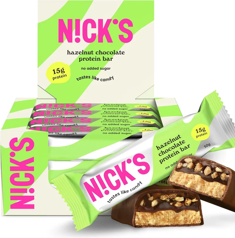 N!CK'S ▫️ Barras de proteína de avelã NICKS, baixo teor de carboidratos, 15g de proteína, 209 calorias, baixo teor de carboidratos, barras de proteína cetônica, sem adição de açúcar, sem glúten (12 barras de proteína cetônica x 50g)
