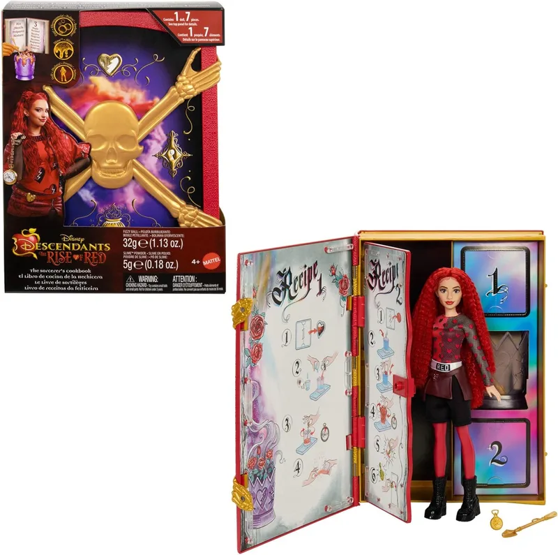 Mattel ▫️ Disney Os Descendentes: A Ascensão de Red, Red e o Livro de Receitas para Feiticeiros, boneca com conjunto de brinquedos e slime, inspirada no filme, brinquedo para meninos e meninas a partir dos 4 anos, HWH95