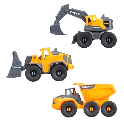 Dickie Toys ▫️ Conjunto de veículos de construção Volvo, 3 veículos de brincar (escavadora, carregadora, camião basculante) para crianças, 16 cm, rodas giratórias e peças móveis. A partir dos 3 anos (203722015) 3