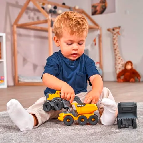 Dickie Toys ▫️ Conjunto de veículos de construção Volvo, 3 veículos de brincar (escavadora, carregadora, camião basculante) para crianças, 16 cm, rodas giratórias e peças móveis. A partir dos 3 anos (203722015) 5