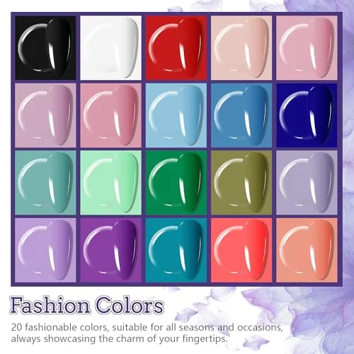 JODSONE ▫️ Kit de esmaltes de gel para unhas com 20 cores, incluindo base para luz UV e camada superior mate; gel para unhas vibrante de alto brilho, acompanhado de ferramentas de manicure… 3