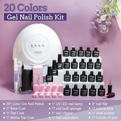 JODSONE ▫️ Kit de esmaltes de gel para unhas com 20 cores, incluindo base para luz UV e camada superior mate; gel para unhas vibrante de alto brilho, acompanhado de ferramentas de manicure… 4