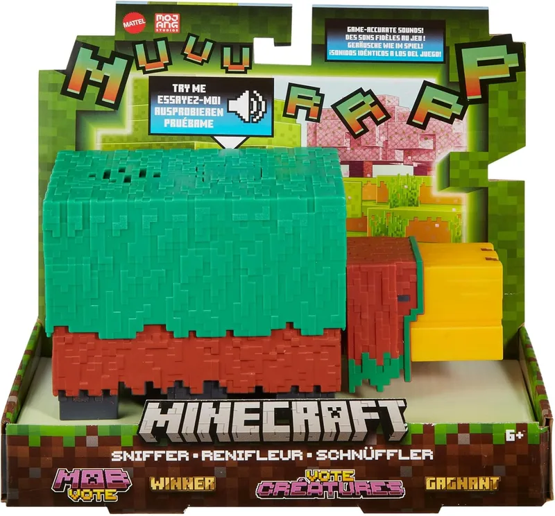 Mattel ▫️ Minecraft Sniffer, boneco de ação de 8,25 cm com sons fiéis ao jogo e design pixelizado, vencedor da votação das criaturas de 2022, brinquedo ideal para meninos e meninas a partir dos 6 anos, HXM85