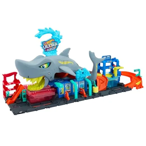 Hot Wheels ▫️ City «Let's Race - Vamos correr!» Netflix - Túnel de lavagem de carros com tubarão, pista para carros de brincar, inclui 1 veículo que muda de cor com água, brinquedo para maiores de 4 anos (HTN82) 4