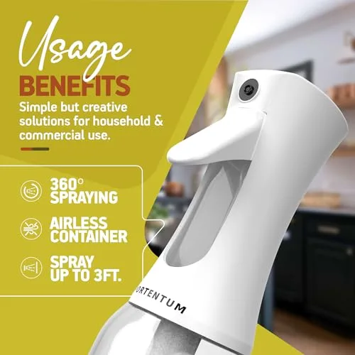 PORTENTUM ▫️ Pulverizador de óleo em spray de 300 ml, adequado para fritadeiras de ar quente e multiusos, spray de óleo de cozinha anti-gotejamento, garrafa de óleo com dispensador, acessórios para fritadeiras sem óleo (Branco) 2
