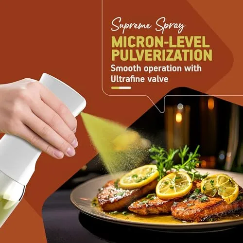 PORTENTUM ▫️ Pulverizador de óleo em spray de 300 ml, adequado para fritadeiras de ar quente e multiusos, spray de óleo de cozinha anti-gotejamento, garrafa de óleo com dispensador, acessórios para fritadeiras sem óleo (Branco) 3