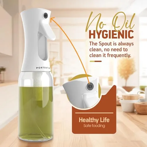 PORTENTUM ▫️ Pulverizador de óleo em spray de 300 ml, adequado para fritadeiras de ar quente e multiusos, spray de óleo de cozinha anti-gotejamento, garrafa de óleo com dispensador, acessórios para fritadeiras sem óleo (Branco) 5