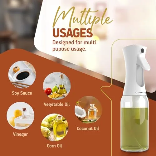 PORTENTUM ▫️ Pulverizador de óleo em spray de 300 ml, adequado para fritadeiras de ar quente e multiusos, spray de óleo de cozinha anti-gotejamento, garrafa de óleo com dispensador, acessórios para fritadeiras sem óleo (Branco) 6