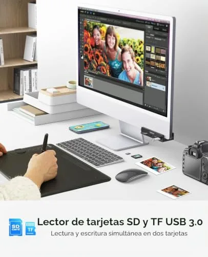 ORICO ▫️ Hub USB 3.0, concentrador USB com braçadeira e porta de alimentação adicional, adaptador USB-C em alumínio com 2 portas de dados USB-A, entrada AUX de 3,5 mm e leitor de cartões SD/TF para 4