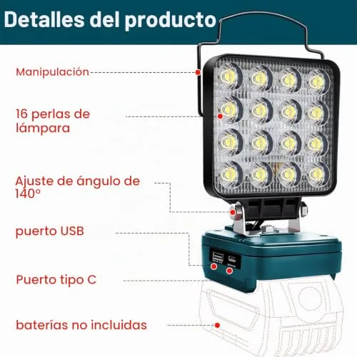 Edtran ▫️ Lâmpada a bateria para Bosch 18 V, luz de trabalho LED sem fios de 48 W, holofote LED potente, holofotes portáteis, lâmpada para estaleiros de construção 4