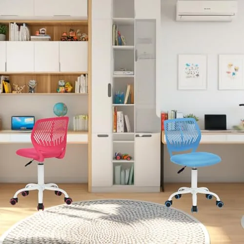 FurnitureR ▫️ Cadeira de escritório colorida, com design moderno e ajustável para computador, cadeira giratória sem braços, para o quarto de estudo das crianças, escritório em casa, azul, plástico, 38,5 cm x 40 cm x 4