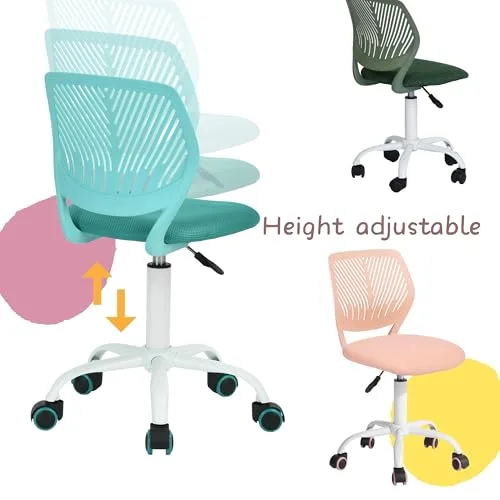 FurnitureR ▫️ Cadeira de escritório colorida, com design moderno e ajustável para computador, cadeira giratória sem braços, para o quarto de estudo das crianças, escritório em casa, azul, plástico, 38,5 cm x 40 cm x 7