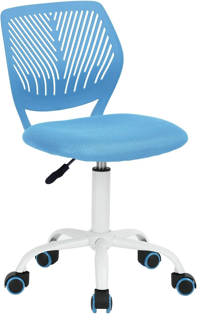 FurnitureR ▫️ Cadeira de escritório colorida, com design moderno e ajustável para computador, cadeira giratória sem braços, para o quarto de estudo das crianças, escritório em casa, azul, plástico, 38,5 cm x 40 cm x