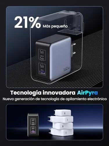 UGREEN ▫️ Nexode 160 W Carregador USB-C de Carregamento Rápido GaNInfinity Adaptador 6