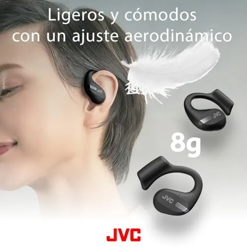 JVC ▫️ Auscultadores Desportivos Sem Fios com 38 horas de autonomia, som de alta qualidade, design «ouvido aberto», resistentes à água (IPX4), microfone duplo, ideais para a prática desportiva, auscultadores para correr 5