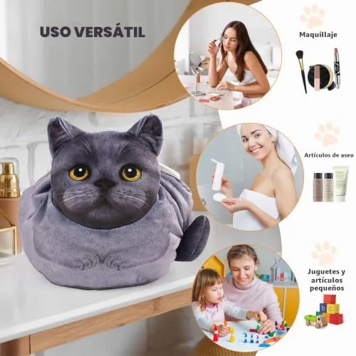 Openhahaha ▫️ Bolsa de maquilhagem com desenho de gatinho e cordão, organizador de maquilhagem de grande capacidade, bolsa de maquilhagem portátil para viagem, bolsa de maquilhagem para mulheres e meninas 3