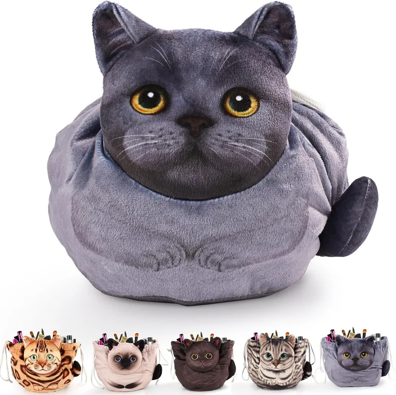 Openhahaha ▫️ Bolsa de maquilhagem com desenho de gatinho e cordão, organizador de maquilhagem de grande capacidade, bolsa de maquilhagem portátil para viagem, bolsa de maquilhagem para mulheres e meninas