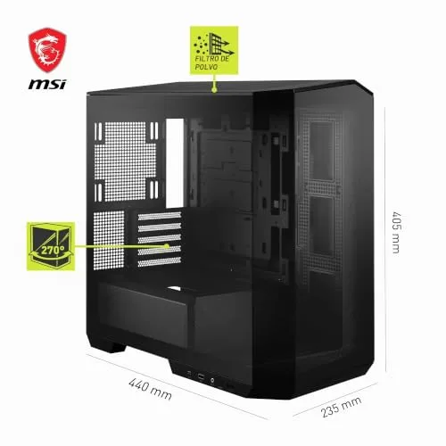 MSI ▫️ mag PANO M100L PZ – Torre de gaming Micro-ATX com painel panorâmico em vidro, ventilação otimizada, compatível com ARGB e refrigeração líquida – Caixa de PC compacta 3
