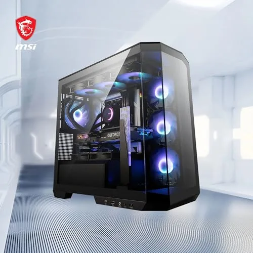 MSI ▫️ mag PANO M100L PZ – Torre de gaming Micro-ATX com painel panorâmico em vidro, ventilação otimizada, compatível com ARGB e refrigeração líquida – Caixa de PC compacta 7
