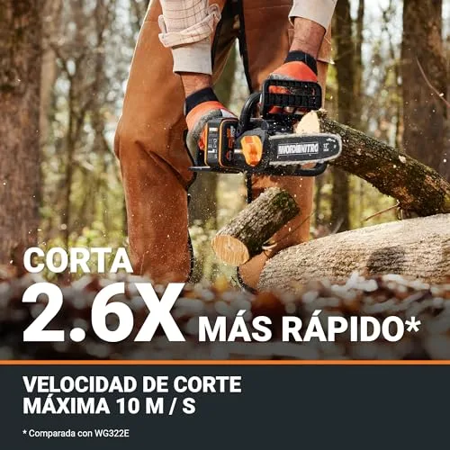 WORX ▫️ WG350E.9 Nitro - Motosserra profissional com bateria de 20 V, motosserra potente para madeira, 10 m/s, comprimento de corte de 30 cm, compacta e segura, lubrificação automática, tensão simples da corrente, 4
