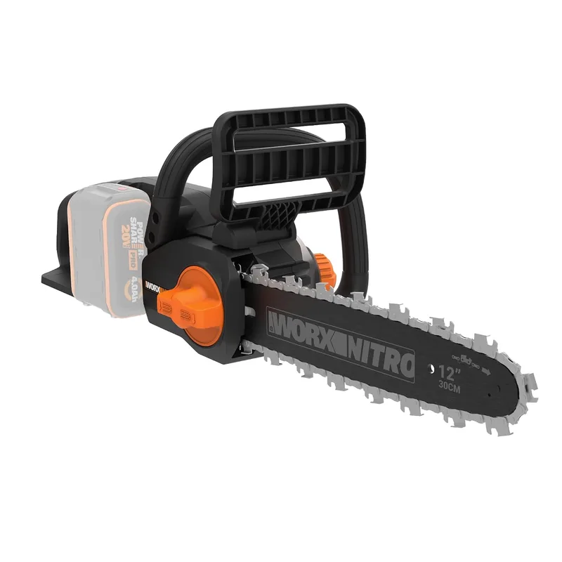 WORX ▫️ WG350E.9 Nitro - Motosserra profissional com bateria de 20 V, motosserra potente para madeira, 10 m/s, comprimento de corte de 30 cm, compacta e segura, lubrificação automática, tensão simples da corrente,