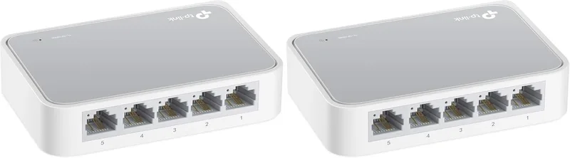 TP-Link ▫️ TL-SF1005D - Switch Ethernet de 5 portas (10/100 Mbps, RJ45, Hub Ethernet, Plug and Play, Sem ventoinha, Não gerido), Branco/Cinzento (Conjunto de 2)