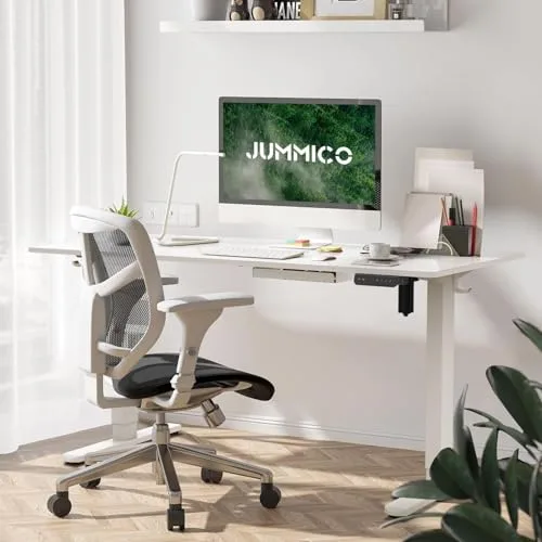 JUMMICO ▫️ Secretária com altura ajustável - Mesa elétrica ajustável com função de memória, secretária com base, mesa de computador 160 x 70 cm, branca 2