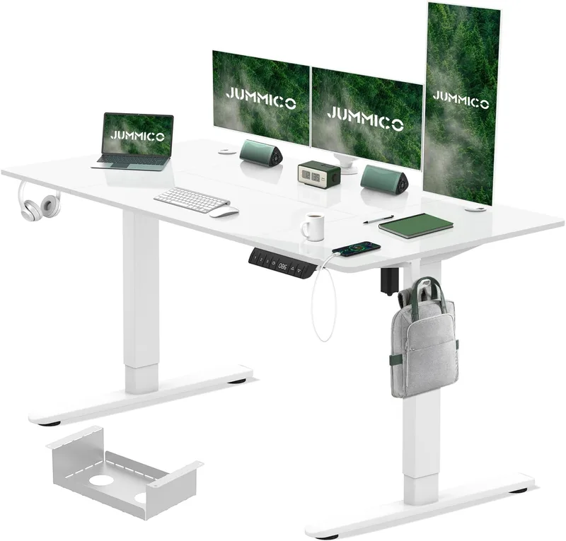 JUMMICO ▫️ Secretária com altura ajustável - Mesa elétrica ajustável com função de memória, secretária com base, mesa de computador 160 x 70 cm, branca