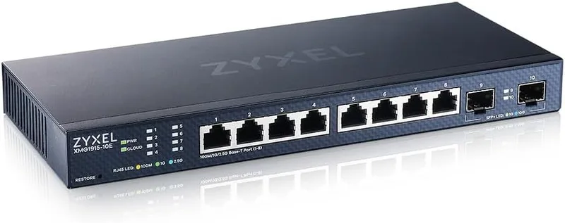 ZYXEL ▫️ Switch Multi-Gigabit de 8 portas | Gestão inteligente | 8x 2,5G + 2x 10G SFP+ | Montagem na parede ou em secretária | Divisor de rede Ethernet | XMG1915-10E