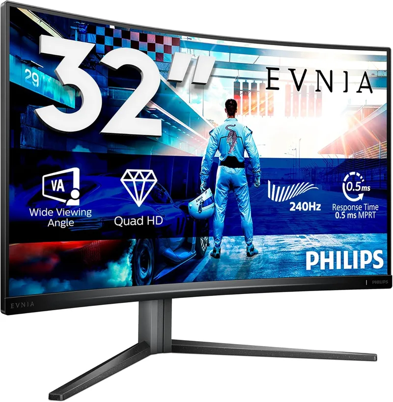 PHILIPS ▫️ Monitor de jogos Evnia 32M2C5500W, 32 polegadas, 240 Hz, painel Fast VA, 1 ms GtG, HDR400, Altura ajustável, (2560x1440, 2 portas HDMI 2.0, 2 portas DP 1.4, hub USB) cinzento escuro