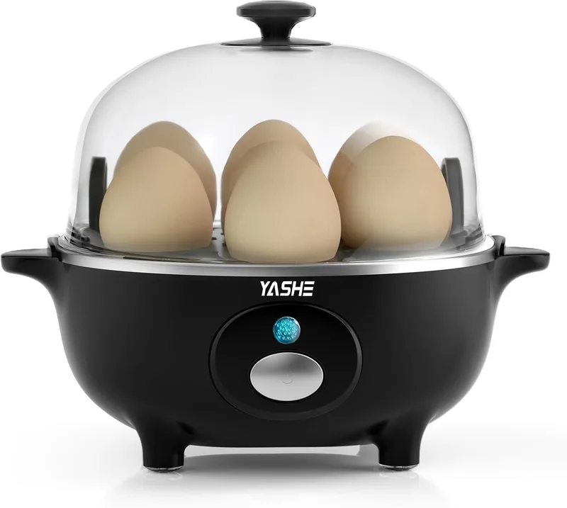 YASHE ▫️ Cozedor de Ovos, Cozedor de Ovos de 360 W, 7 ovos fáceis de descascar, ovos moles, médios, duros, escalfados, máquina de tortilhas, vaporizador, alarme sonoro, luz indicadora, sem BPA