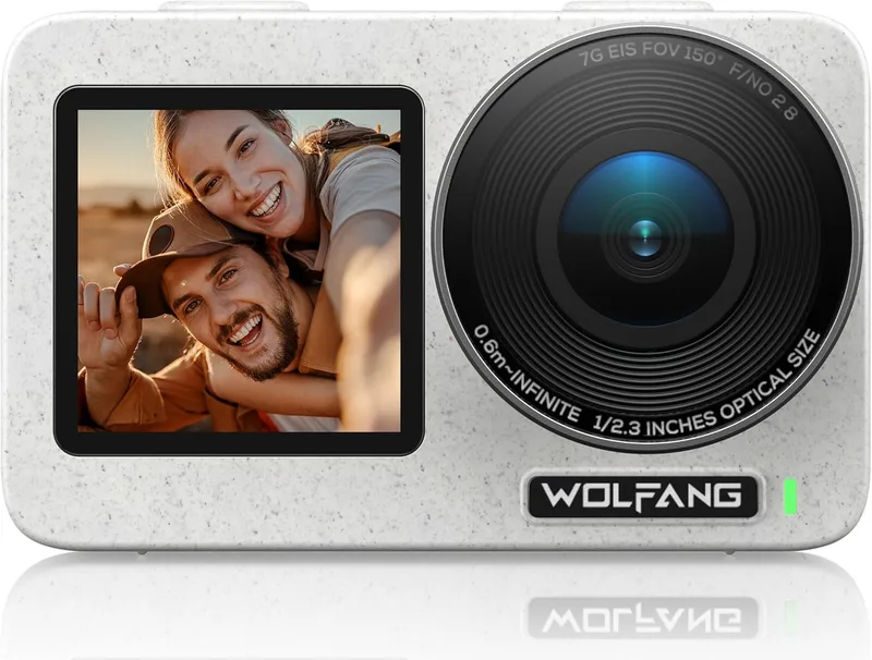 WOLFANG ▫️ Seeker One Action CAM, ecrã duplo a cores 4K 60FPS, câmara subaquática de 16 pedras, campo de visão ultra grande de 150°, câmara de câmara lenta 6X com estabilização de imagem GO Ape Tec