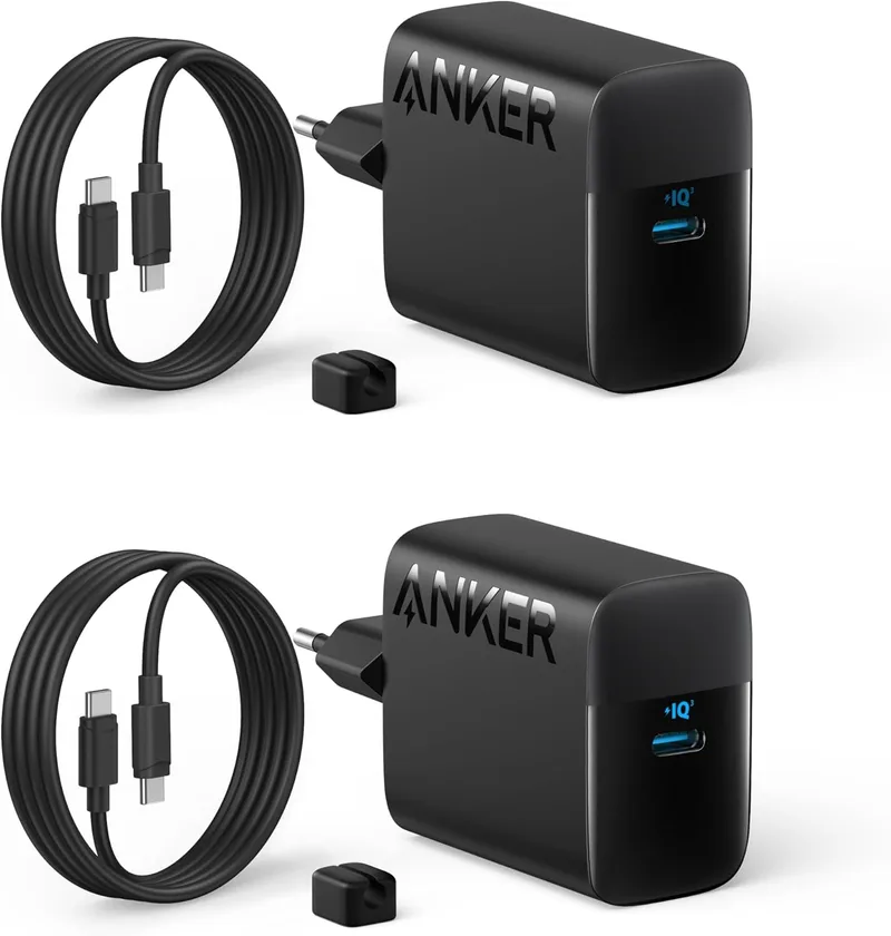 Anker ▫️ Carregador Superrápido USB-C de 45 W Carregador com cabo USB-C compatível com carregamento rápido PPS para Samsung Galaxy S24 Ultra/S23+/S23/S22/Note20, iPhone 17/16, Pixel e outros (com 2 cabos de 1,5 m)
