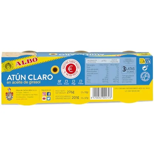 ALBO ▫️ Conserva de Atum Claro em Óleo de Girassol, Embalagem de 3 latas de 92 g 2