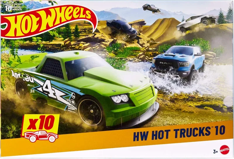 Hot Wheels ▫️ Pack 10 Camiões (Modelos sortidos, seleção aleatória), Conjunto de Carros de Brinquedo Incluindo Carrinhas e Camionetas, Brinquedo +3 anos, HYM97