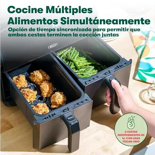 BELLA ▫️ Bela fritadeira de ar quente de 8 L, com cesto duplo e ecrã tátil, 8 opções de cozedura, temperatura regulável, desligamento automático, tabuleiros antiaderentes, 1700 W, cor preta 3